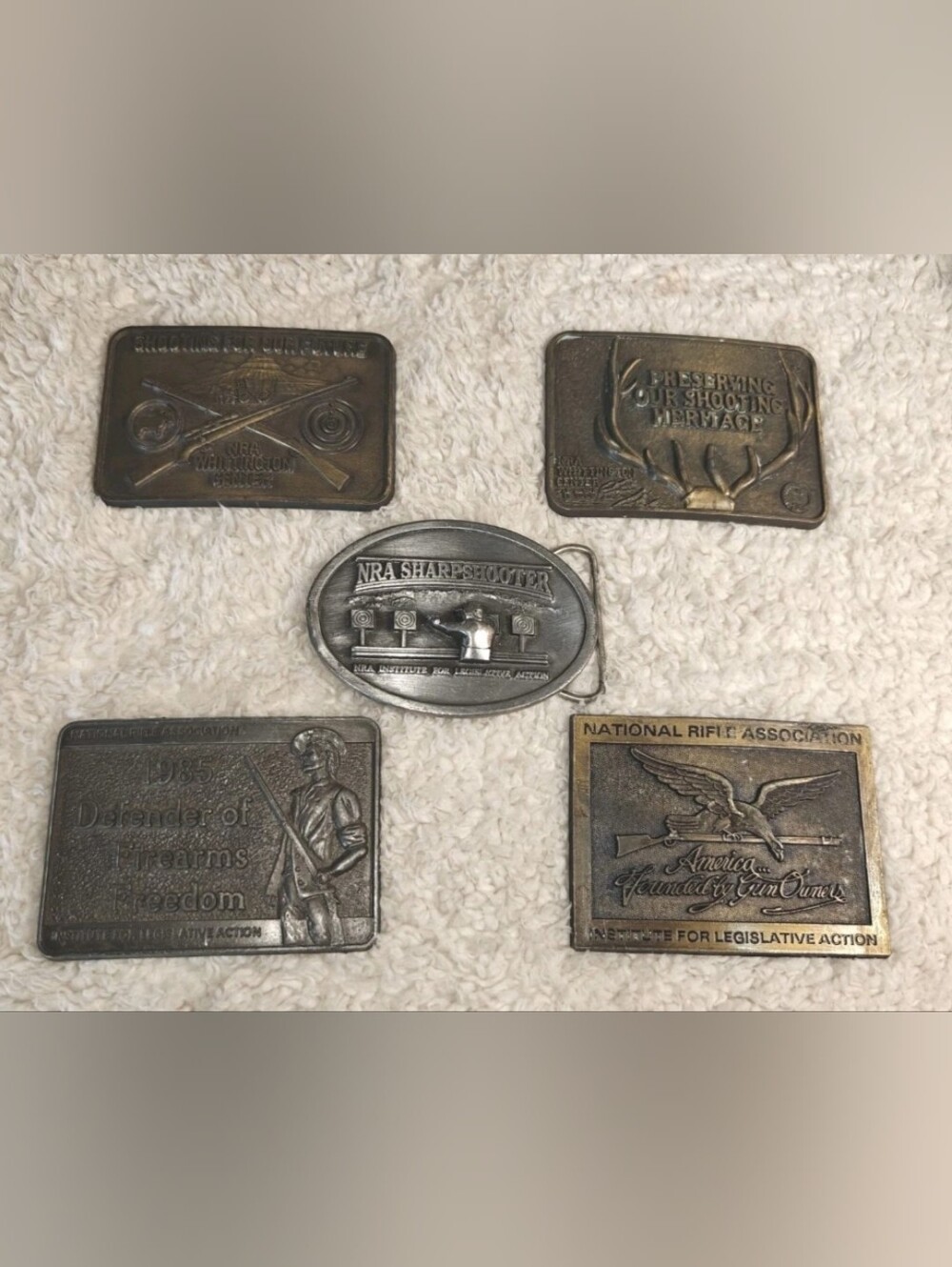 5 Vtg NRA Belt Buckle Lot National Rifle Association Firearms Shooting USA